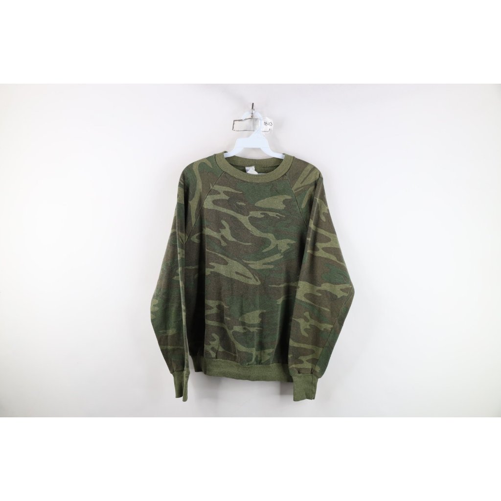 Vintage 60s 70s Healthknit Mens Large Faded Camouflage Crewneck Sweatshirt Usa